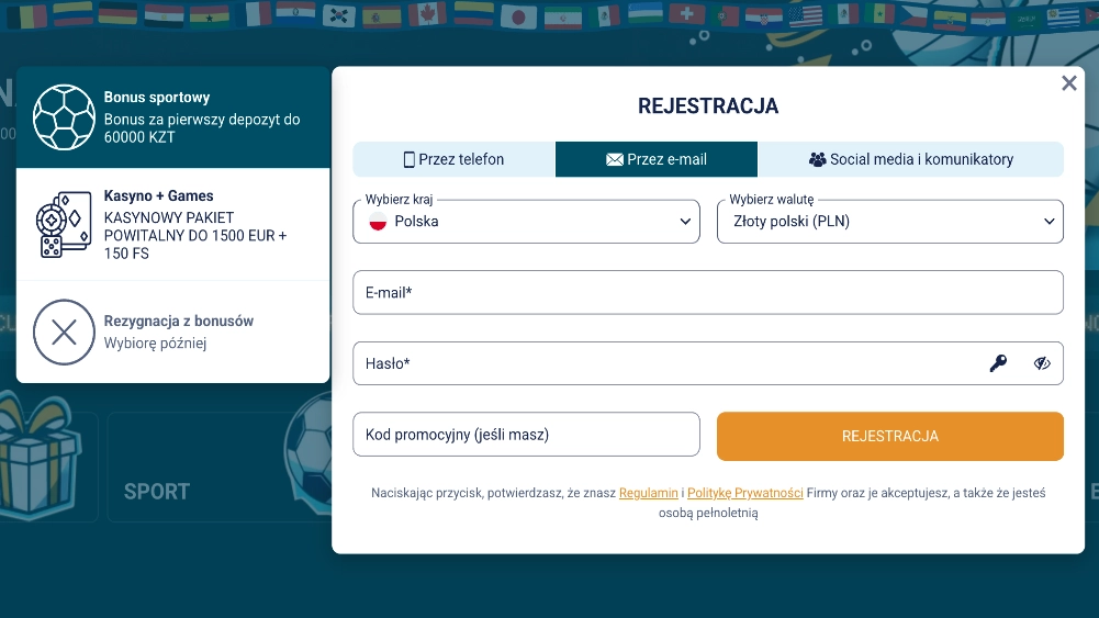 Zrzut ekranu formularza rejestracji ColdBet Casino